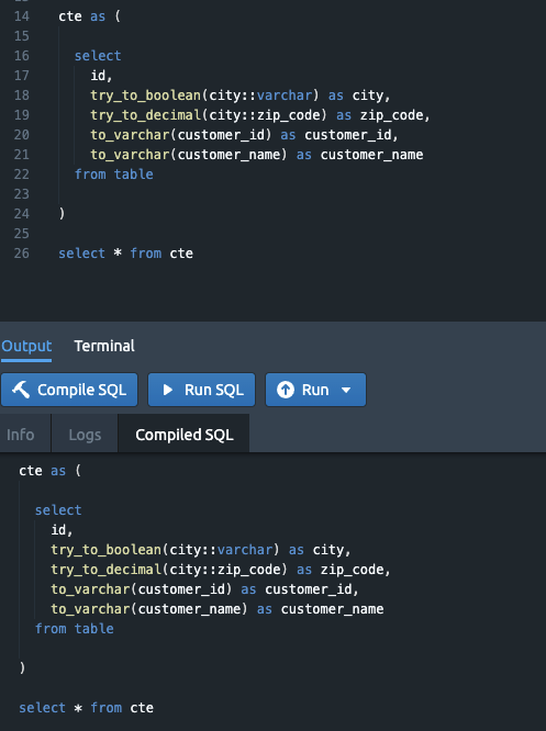 Compiled SQL inside of a dbt model