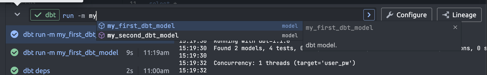 dbt command completion