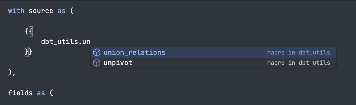 dbt macro autocomplete
